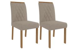 Cadeira Jantar Juliana Wood Kit 2 Un Cimol - Nature-Carvalho/ Linho Bege