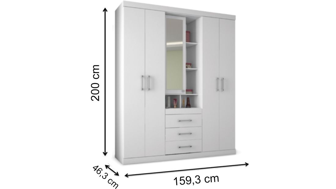 Guarda Roupa Solteiro 5 Portas e 3 Gavetas Havana Star 5.3 S. Andirá
