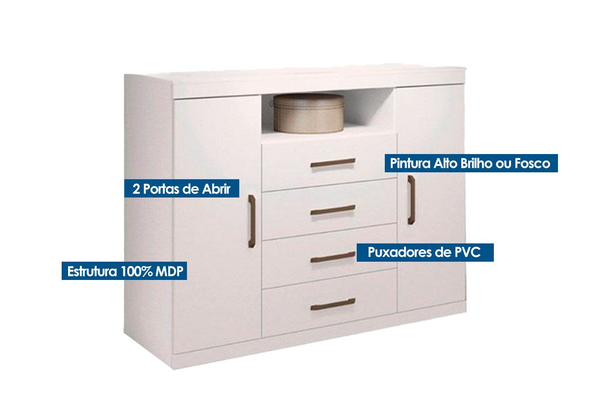 Cômoda Master c/2 Portas 4Gavs e Pés S. Andirá Cômoda Master c/2 Portas 4Gavs e Pés S. Andirá