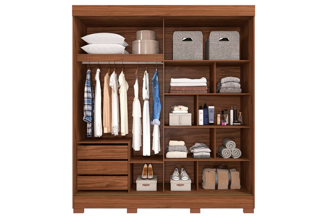 Guarda Roupa Casal 2 Portas de Correr e 3 Gavetas c/Pés Ilhéus Panan Guarda Roupa Casal 2 Portas de Correr e 3 Gavetas c/Pés Ilhéus Panan