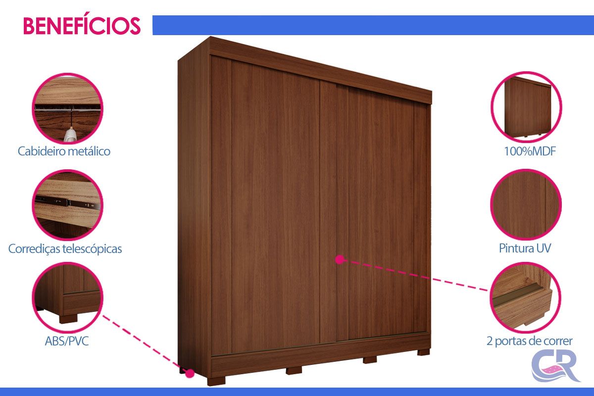 Guarda Roupa Casal 2 Portas de Correr e 3 Gavetas c/Pés Ilhéus Panan Guarda Roupa Casal 2 Portas de Correr e 3 Gavetas c/Pés Ilhéus Panan