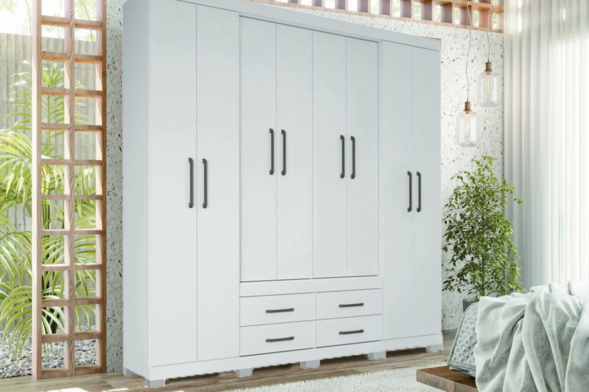 Guarda Roupa Casal 8 Portas e 4 Gavetas c/Pés Nápoles S. AndiráBranco