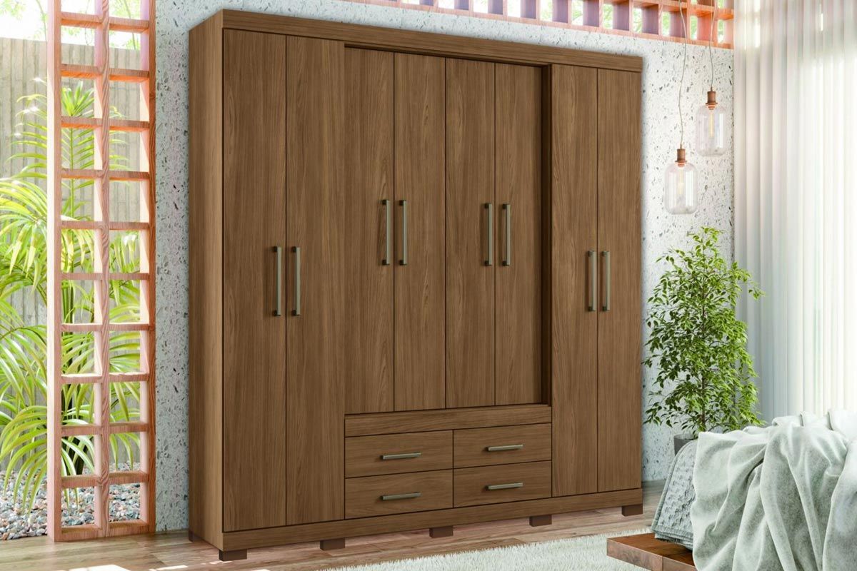 Guarda Roupa Casal 8 Portas e 4 Gavetas c/Pés Nápoles S. AndiráJatobá