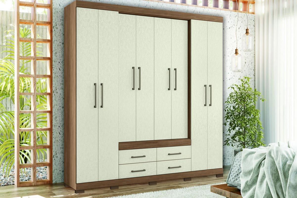 Guarda Roupa Casal 8 Portas e 4 Gavetas c/Pés Nápoles S. AndiráJatobá/Areia