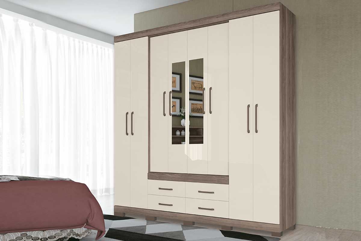 Guarda Roupa Casal 8 Portas (2 c/Espelho) e 4 Gavetas c/Pés Nápoles S. Andirá