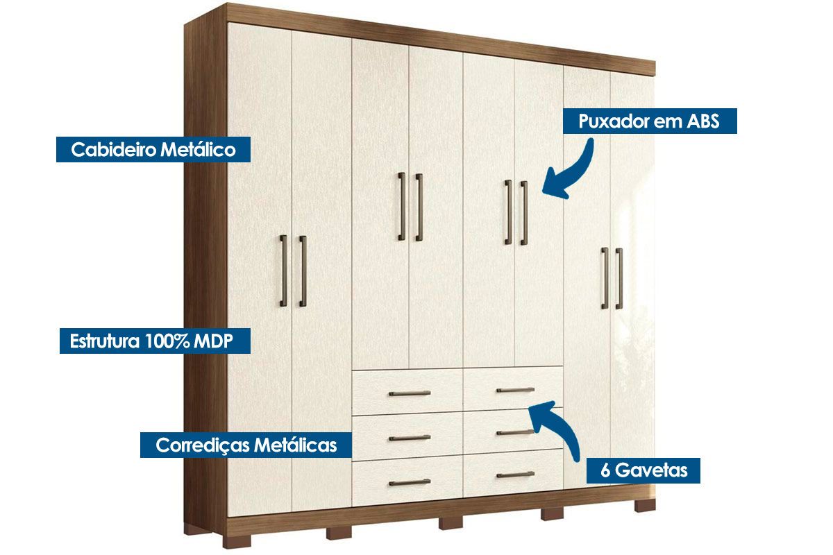 Guarda Roupa Casal 8 Portas e Pés Liverpool S. Andirá Guarda Roupa Casal 8 Portas e Pés Liverpool S. Andirá