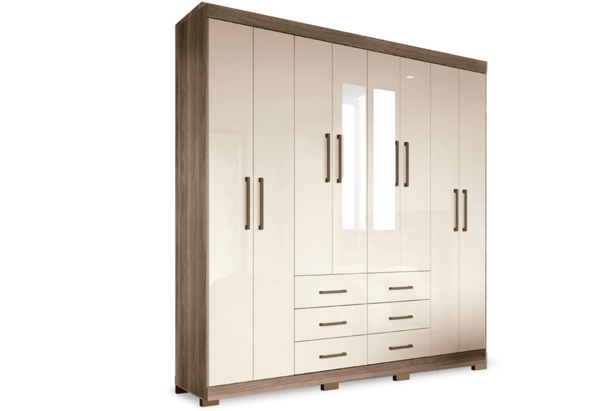 Guarda Roupa Casal 8 Portas (2 c/Espelho) e 6 Gavetas c/Pés Liverpool S. Andirá