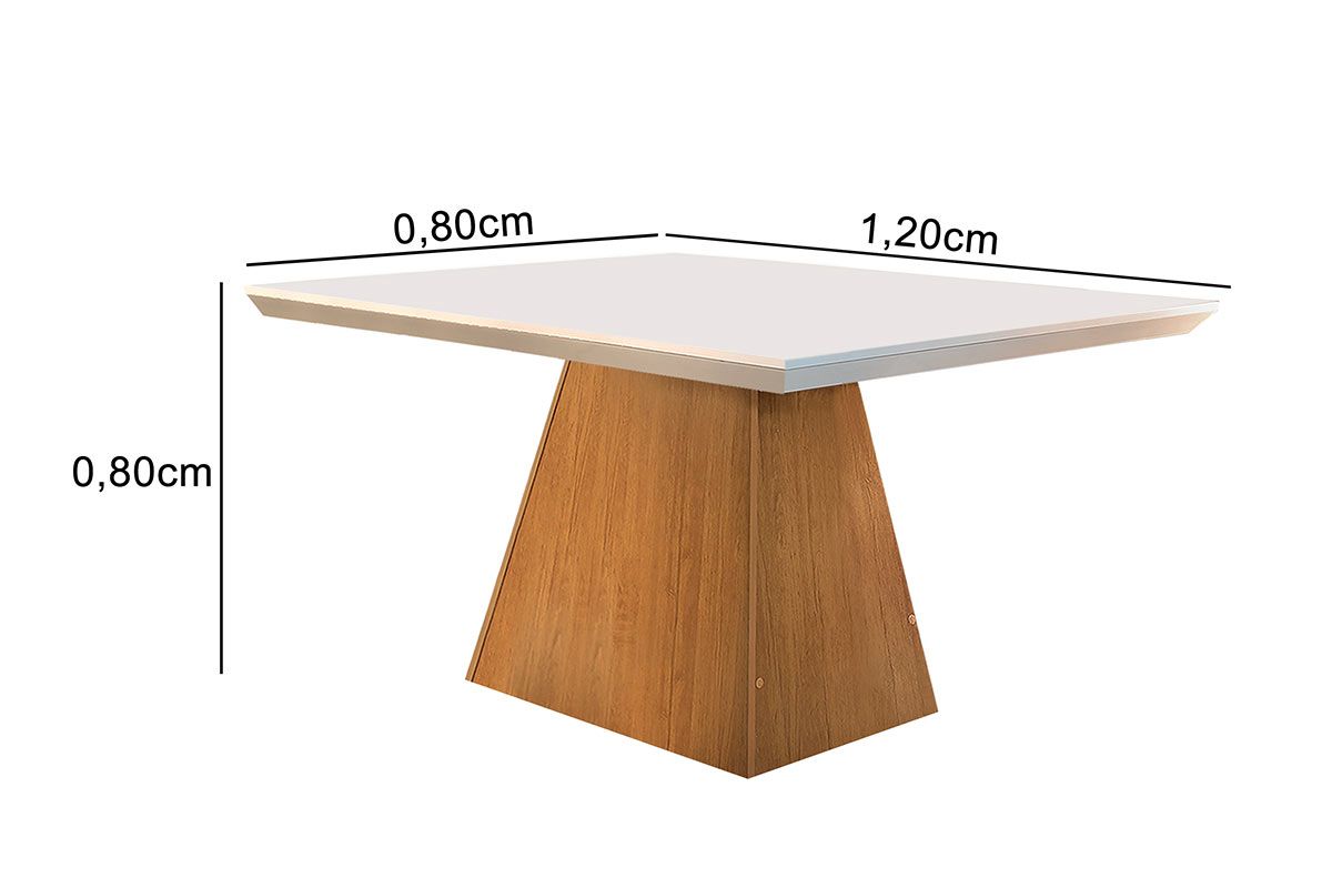 Sala de Jantar Completa Luna Tampo Madeirado c/ Vidro Canto Reto 120x80cm e 4 Cadeiras Grécia - Rufato