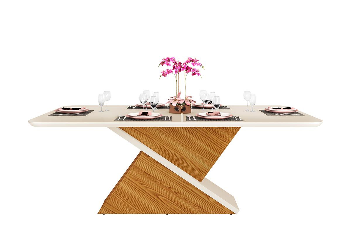 Mesa Jantar Zafira Tampo MDF/Vidro Canto Curvo 200cm DJ Móveis