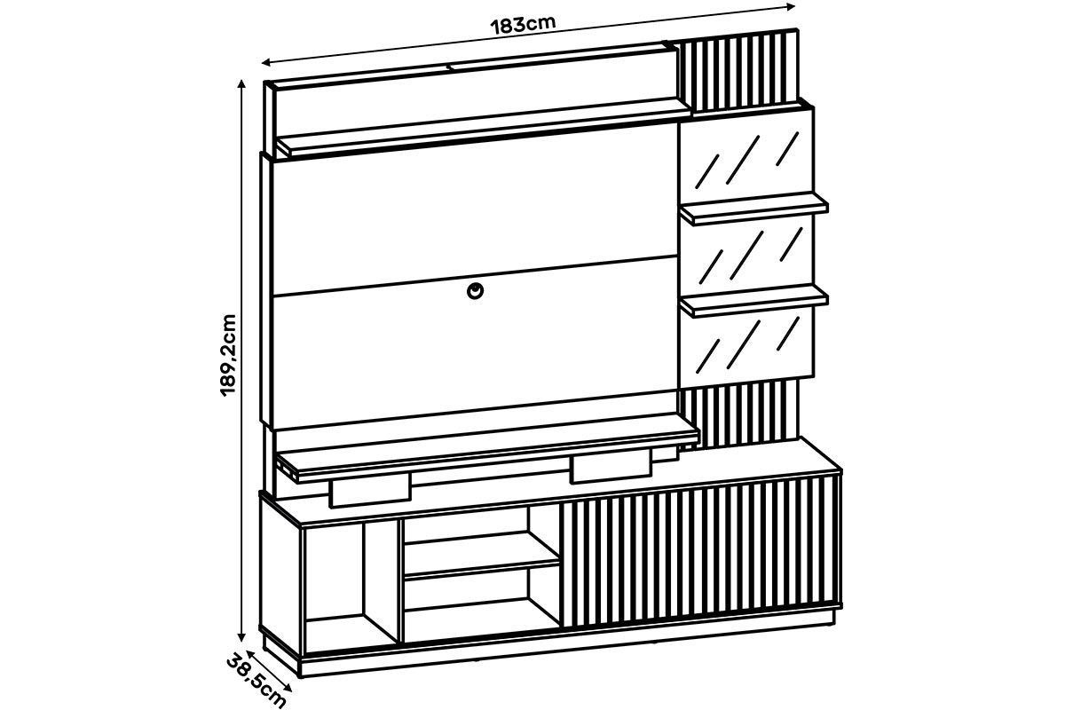 Home p/ TV até 65 Pol Lupi c/1 Porta e 3 Nichos 183x189cm DJ Móveis