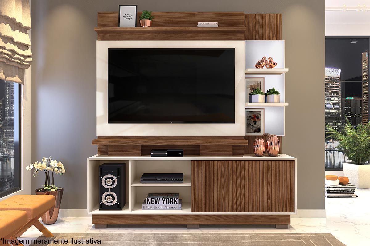 Home p/ TV até 65 Pol Lupi c/1 Porta e 3 Nichos 183x189cm DJ Móveis