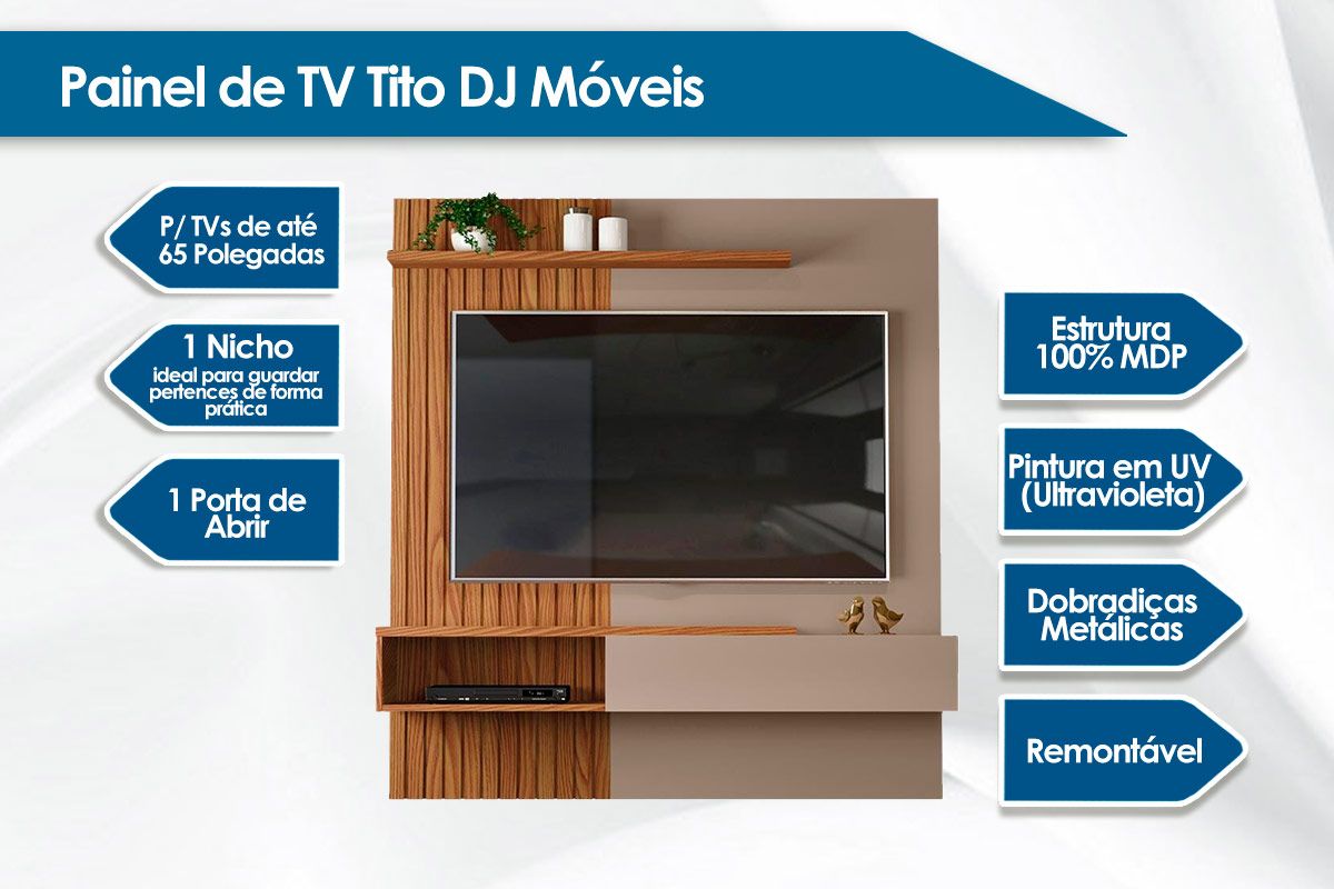 Painel Home p/ TV até 65 Pol Tito Ripado c/1 Porta 150x164cm DJ Móveis Painel Home p/ TV até 65 Pol Tito Ripado c/1 Porta 150x164cm DJ Móveis