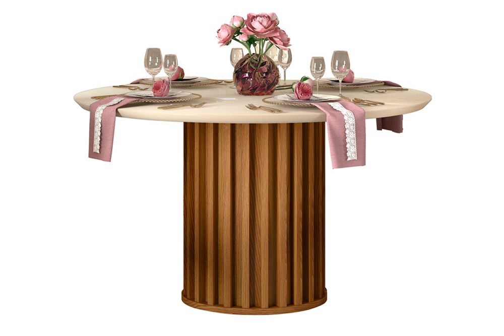 Mesa Jantar Viena c/Tampo Madeirado c/Vidro 136cm DJ Móveis