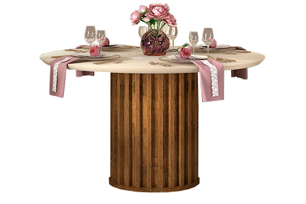 Mesa Jantar Viena c/Tampo Madeirado c/Vidro 136cm DJ Móveis Mesa Jantar Viena c/Tampo Madeirado c/Vidro 136cm DJ Móveis