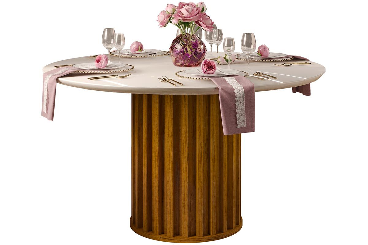 Mesa Jantar Viena c/Tampo Madeirado c/Vidro 136cm DJ Móveis