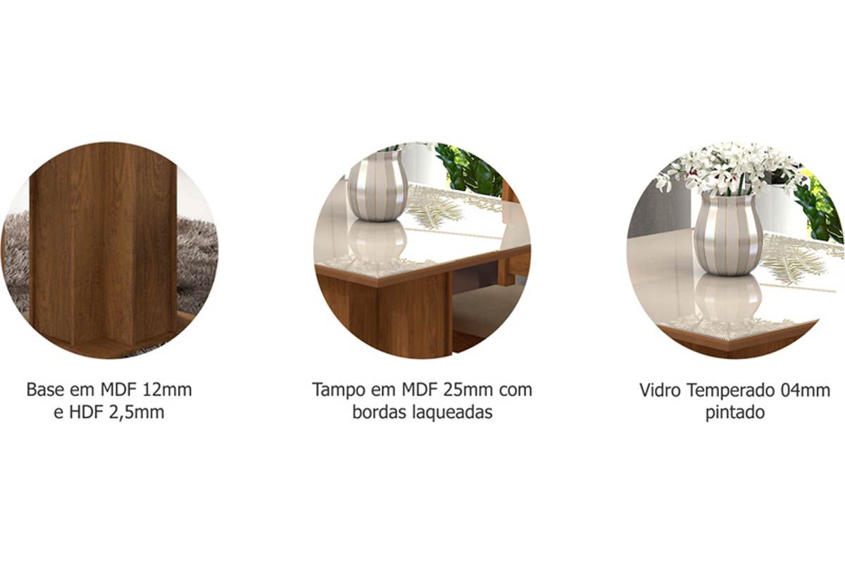 Mesa Jantar Sophia c/Tampo Madeirado c/Vidro 95X95cm Cimol