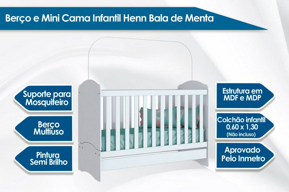 Berço Infantil Bala de Menta 3 em 1 (2 Un) - Henn