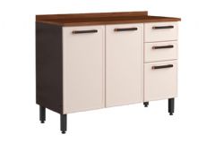 Balcão Cozinha Bertolini c/Tampo Estilo 7124 c/3 Portas e 2 Gavetas 120cm - Cinza/Areia