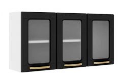 Armário Aéreo Cozinha Bertolini Colors 6010 c/3 Portas c/Vidro 105cm - Branco/Preto