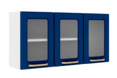 Armário Aéreo Cozinha Bertolini Colors 6010 c/3 Portas c/Vidro 105cm - Branco/Blue Navy