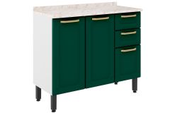 Balcão Cozinha Bertolini c/Tampo Colors 6114 c/3 Portas e 2 Gavetas 105cm - Branco/Verde