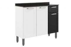 Balcão Cozinha Bertolini c/Tampo Dona Maria 6173 c/3 Portas e 1 Gaveta 105cm - Branco/Preto