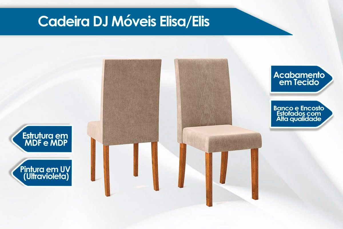 Cadeira Jantar Elis Kit 2 Un DJ Móveis Cadeira Jantar Elis Kit 2 Un DJ Móveis