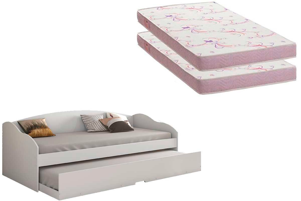 Colchão Solteiro Physical Ortobom (2un) + Sofá Cama Funny II c/ Auxiliar
