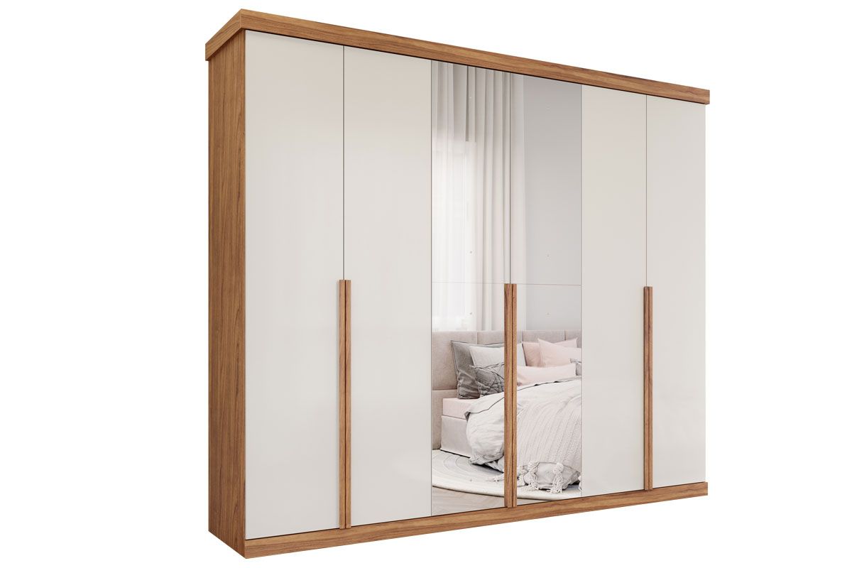 Guarda Roupa Casal 6 Portas (2 c/Espelho) e 6 Gavetas Guarapari PananCinamomo/Off  White