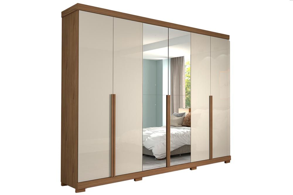 Guarda Roupa Casal 6 Portas (2 c/Espelho) e 6 Gavetas c/Pés Guarapari Panan Guarda Roupa Casal 6 Portas (2 c/Espelho) e 6 Gavetas c/Pés Guarapari Panan