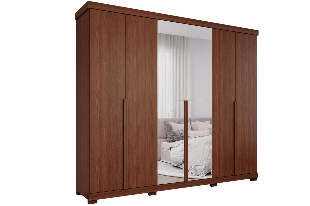 Guarda Roupa Casal 6 Portas (2 c/Espelho) e 6 Gavetas c/Pés Guarapari PananJequitiba