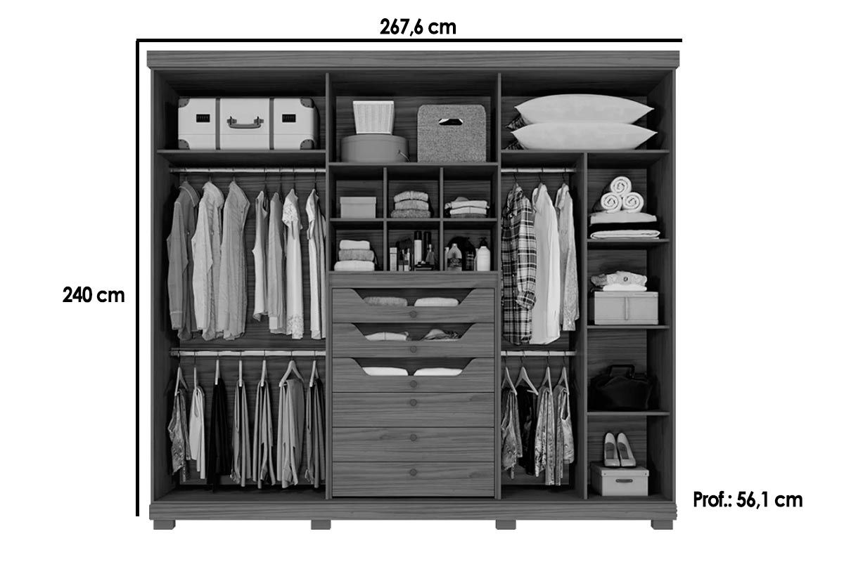 Guarda Roupa Casal 6 Portas e 6 Gavetas c/Pés Guarapari Panan