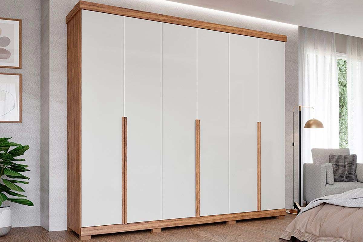 Guarda Roupa Casal 6 Portas e 6 Gavetas c/Pés Guarapari PananCinamomo/Off  White
