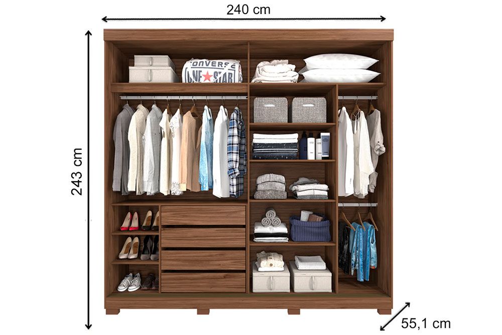 Guarda Roupa Casal 2 Portas de Correr e 4 Gavetas c/Pés Blumenau Panan Guarda Roupa Casal 2 Portas de Correr e 4 Gavetas c/Pés Blumenau Panan