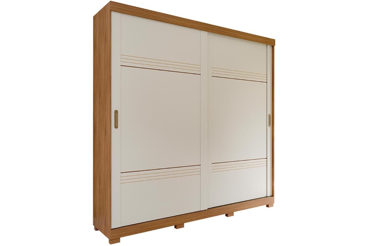 Guarda Roupa Casal 2 Portas de Correr e 4 Gavetas c/Pés Blumenau PananAvelã-Cinamomo/Off White Guarda Roupa Casal 2 Portas de Correr e 4 Gavetas c/Pés Blumenau PananAvelã-Cinamomo/Off White