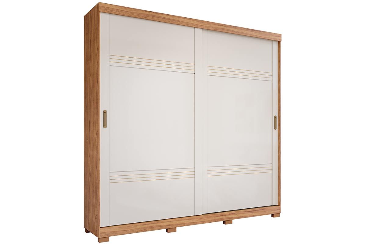 Guarda Roupa Casal 2 Portas de Correr e 4 Gavetas c/Pés Blumenau PananCinamomo/Off White Guarda Roupa Casal 2 Portas de Correr e 4 Gavetas c/Pés Blumenau PananCinamomo/Off White