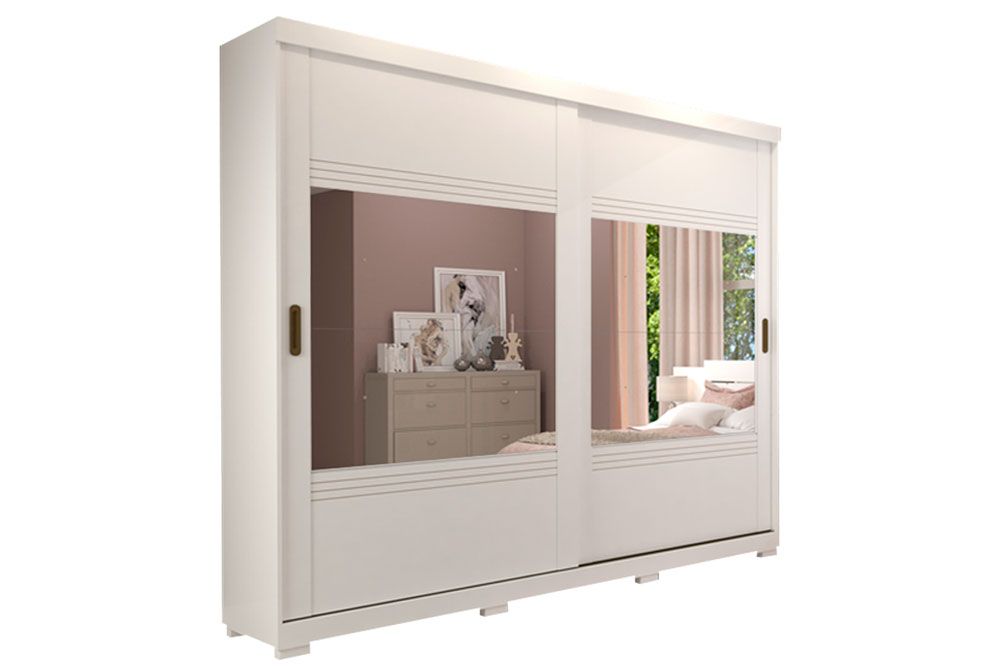 Guarda Roupa Casal 2 Portas de Correr c/Espelho e 4 Gavetas c/Pés Blumenau Panan