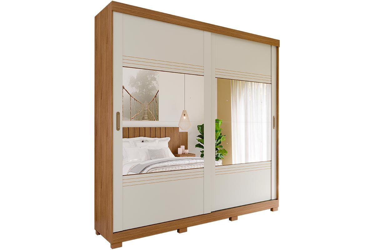 Guarda Roupa Casal 2 Portas de Correr c/Espelho e 4 Gavetas c/Pés Blumenau Panan