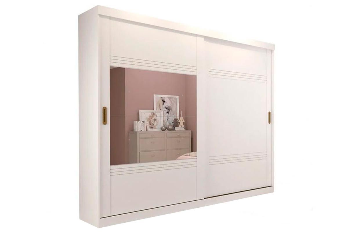 Guarda Roupa Casal 2 Portas de Correr c/Espelho e 4 Gavetas Blumenau PananBranco Guarda Roupa Casal 2 Portas de Correr c/Espelho e 4 Gavetas Blumenau PananBranco