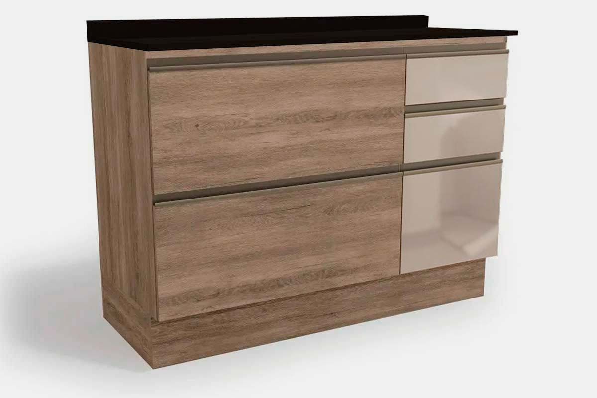 Balcão Cozinha Kappesberg Maxxi c/Tampo G747 c/1 Porta e 4 Gavetas c/Vidro 120cm
