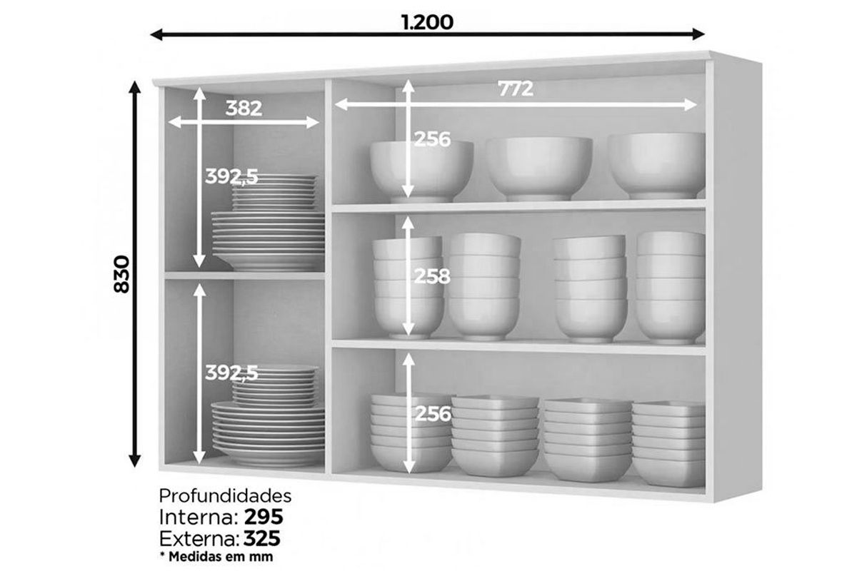 Armário Aéreo Cozinha Henn Americana c/3 Portas c/Vidro 120cm Armário Aéreo Cozinha Henn Americana c/3 Portas c/Vidro 120cm