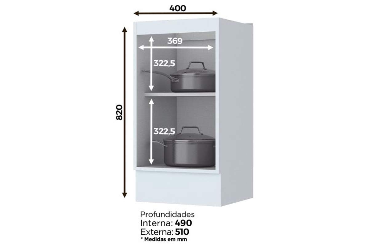 Balcão Cozinha Henn Americana c/1 Porta s/Tampo 40cm