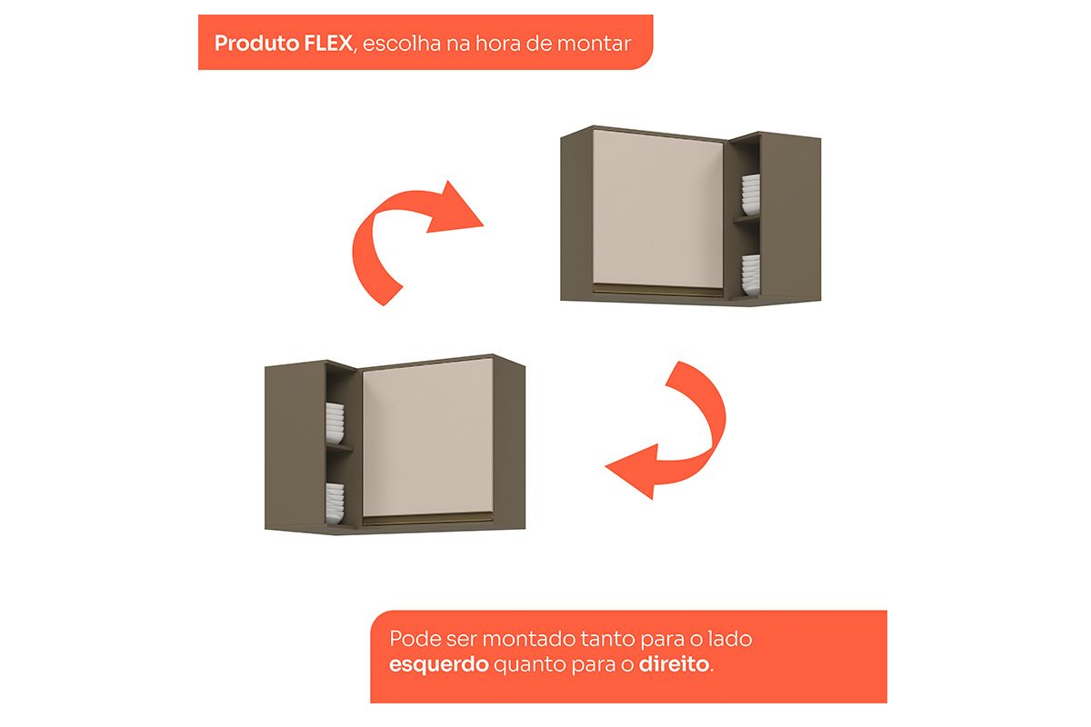 Armário Aéreo Cozinha Henn Connect Canto c/1 Porta e Nicho 94cm
