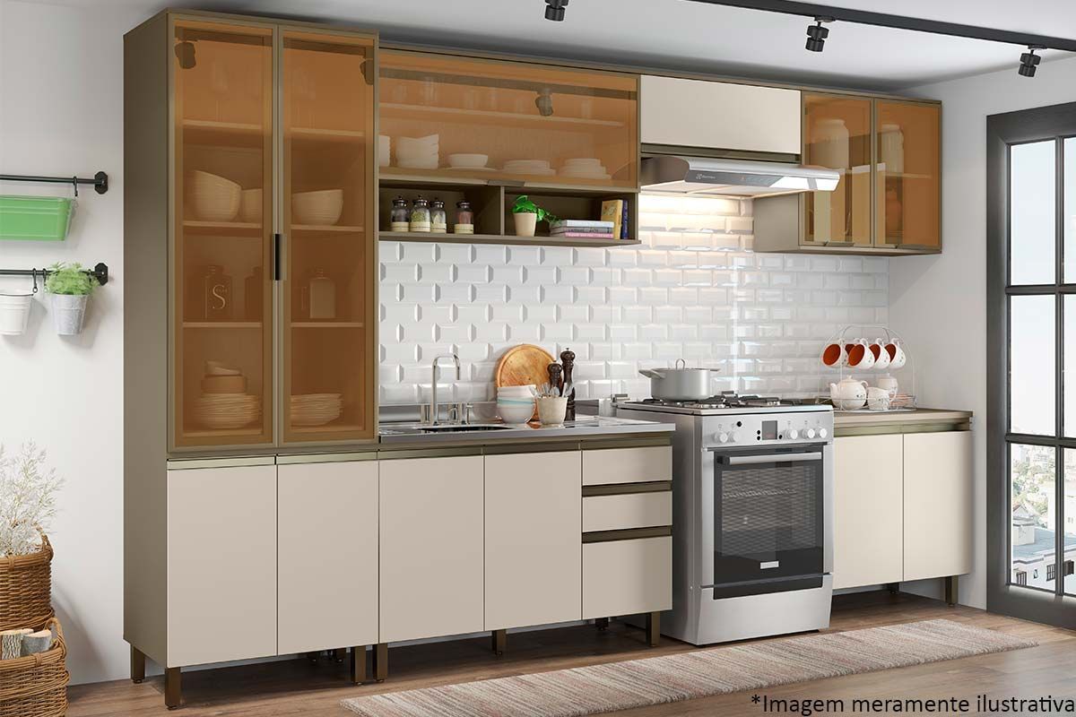 Armário Aéreo Cozinha Henn Connect c/1 Porta c/Vidro 120cm