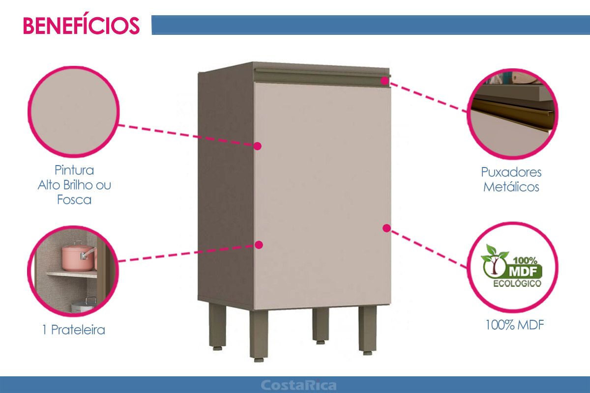 Balcão Cozinha Henn Connect c/1 Porta s/Tampo 40cm Balcão Cozinha Henn Connect c/1 Porta s/Tampo 40cm