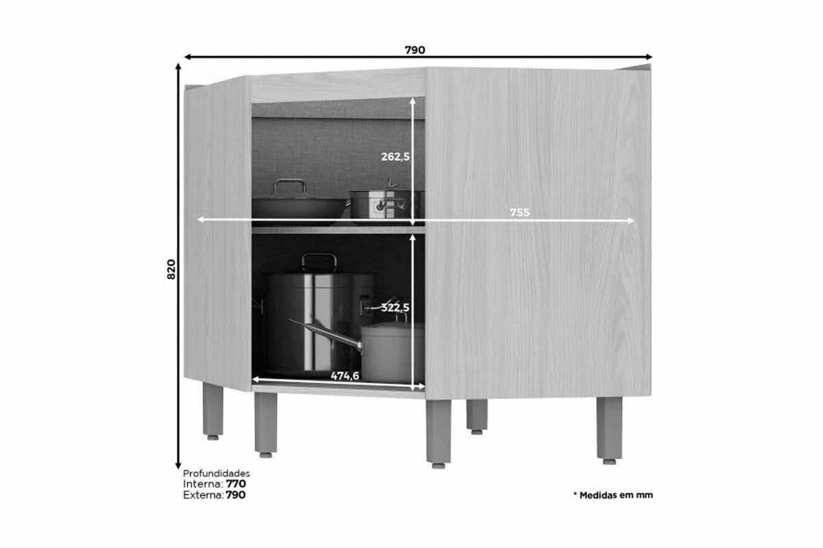Balcão Cozinha Henn Connect Canto Oblíquo c/1 Porta s/Tampo 79cm Balcão Cozinha Henn Connect Canto Oblíquo c/1 Porta s/Tampo 79cm