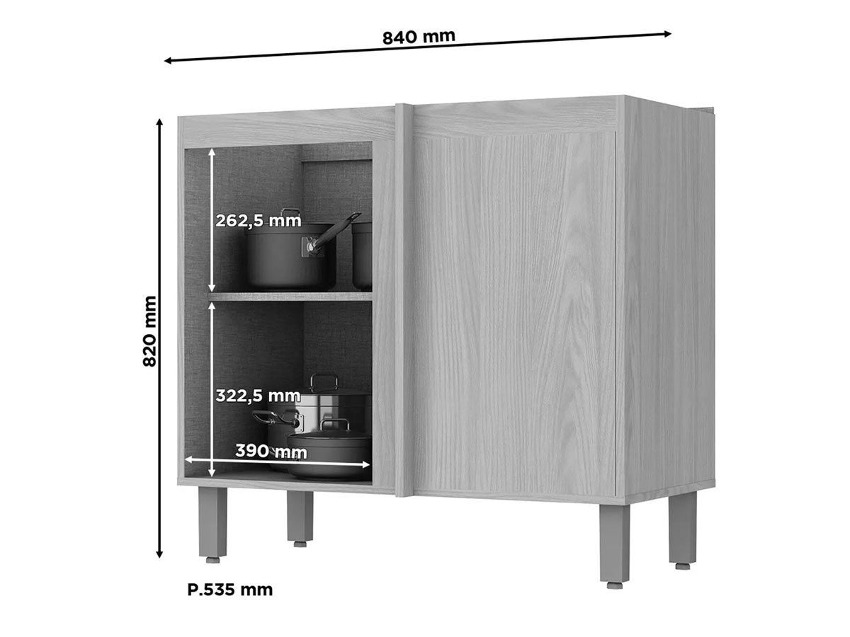 Balcão Cozinha Henn Connect Canto c/1 Porta s/Tampo 84cm Balcão Cozinha Henn Connect Canto c/1 Porta s/Tampo 84cm