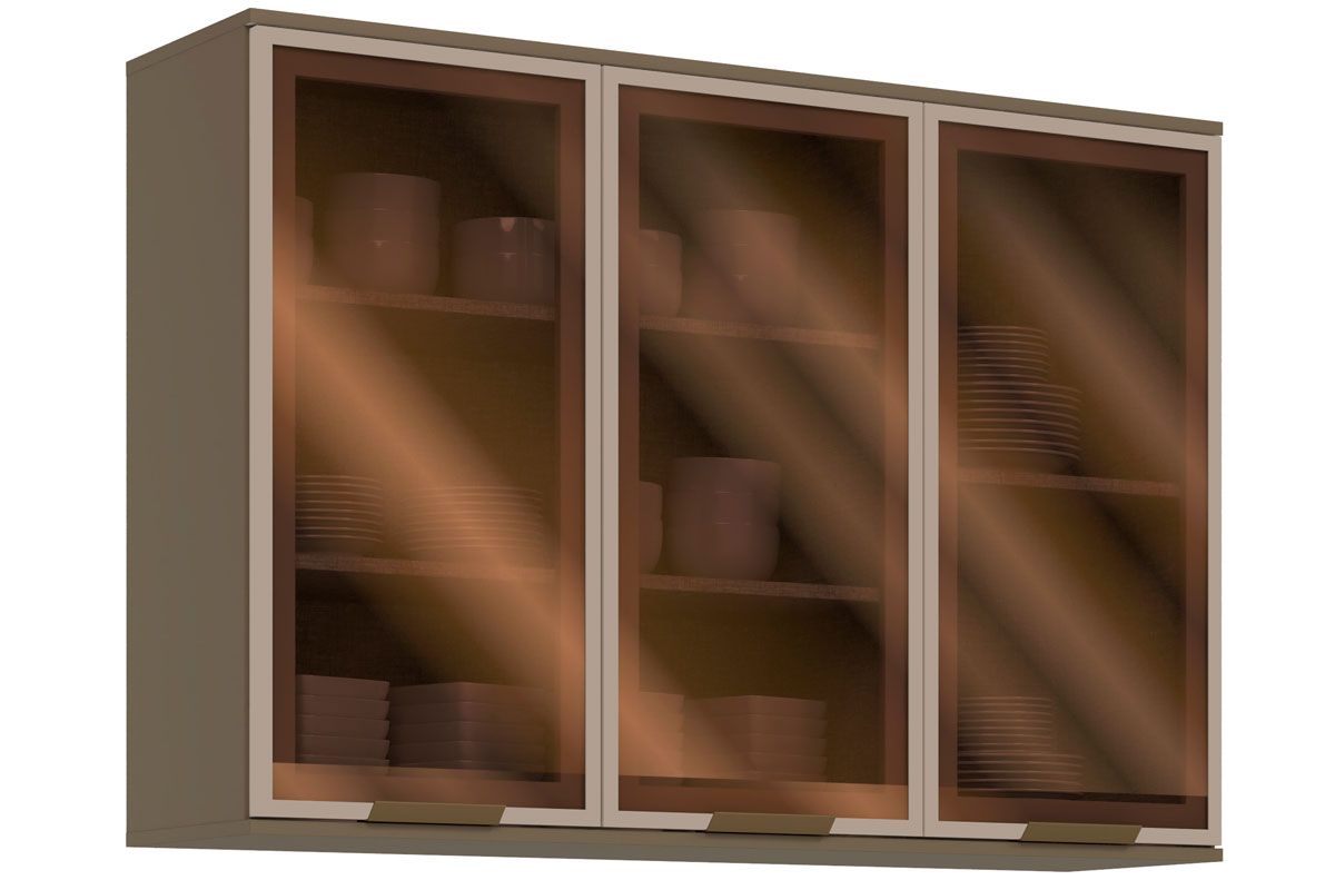 Armário Aéreo Cozinha Henn Connect c/3 Portas c/Vidro 120cm