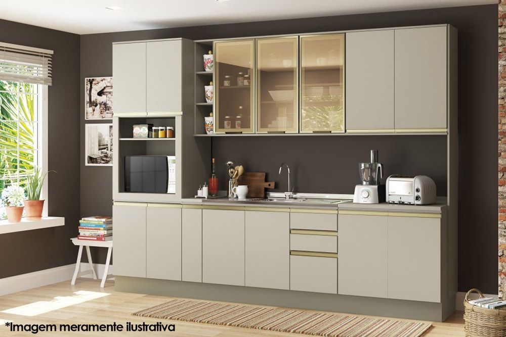 Armário Aéreo Cozinha Henn Connect c/3 Portas c/Vidro 120cm