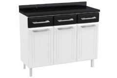Balcão Cozinha Telasul c/Tampo Topázio Aço c/3 Portas e 3 Gavetas 105cm